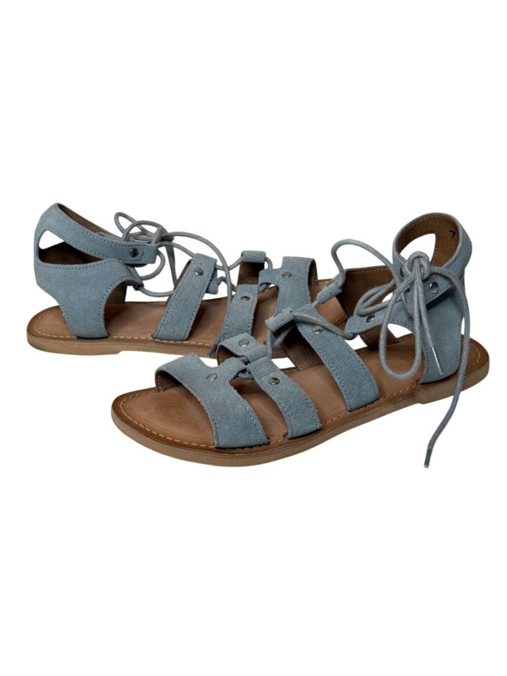 Urban Outfitters Womens 7 Blue Suede Lace Up Gladiator Flat Sandals